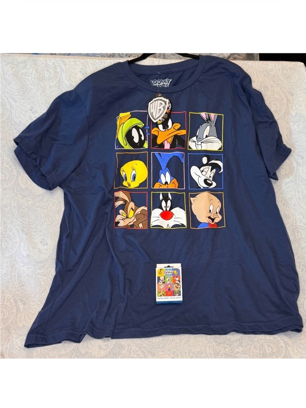 Warner Bros. Looney Tunes Navy Blue Unisex Plus Short Sleeve Tee & Cards Set